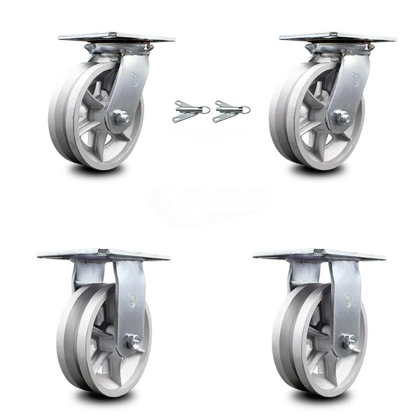 6 Inch V Groove Semi Steel Caster Set with Ball Bearing 2 Swivel Lock 2 Rigid